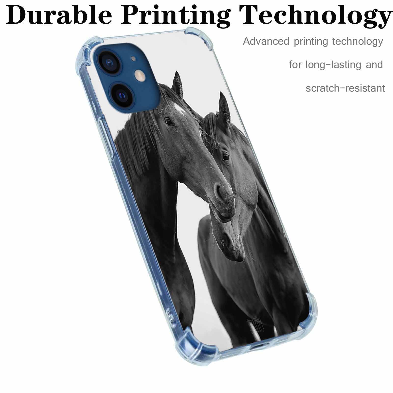 Aossxin Horse Lovers Phone Case Compatible With Iphone 12,Aesthetic Cute Animals Pattern,Soft Tpu Bumper Case For Iphone 12